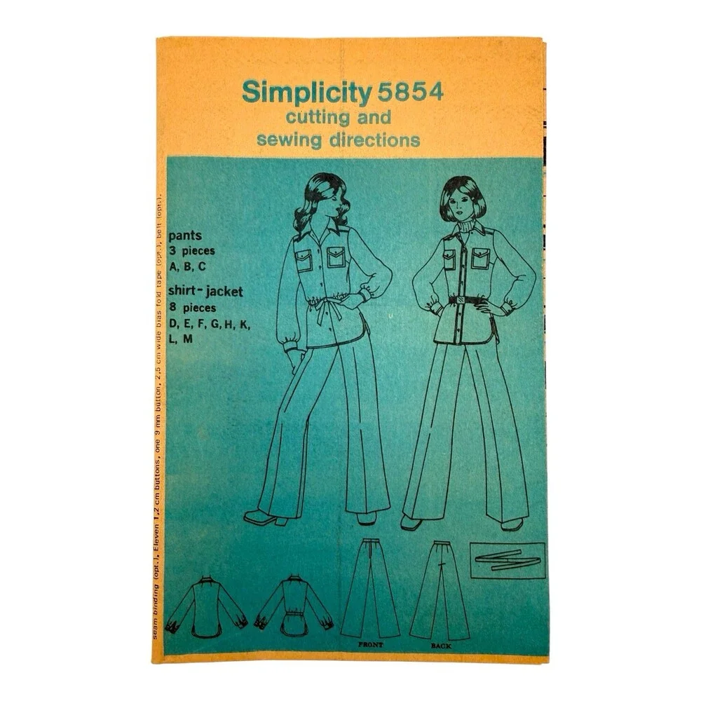 VTG 1973 Simplicity Sewing Pattern Junior Teen Shirt-Jacket & Pants 11/12 #5854
